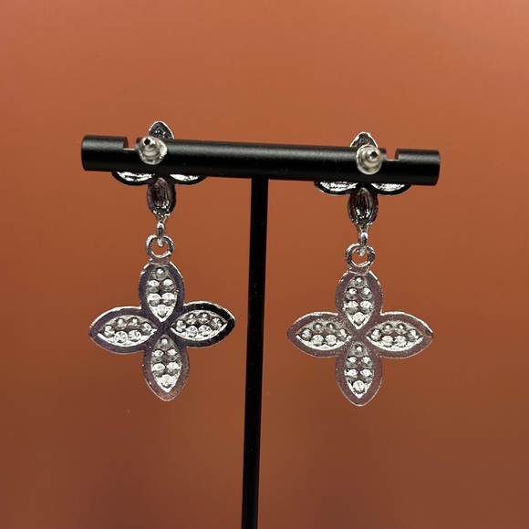 Silver & Rhinestone Drop Earrings - Picture 5 of 5